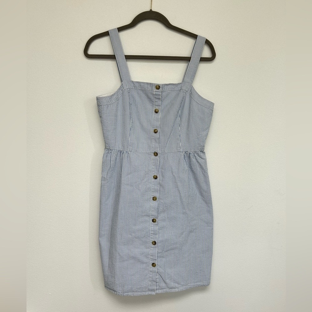 J Crew Blue White Striped Button Down  Sleeveless Knee Length Sun Dress Size 10​
